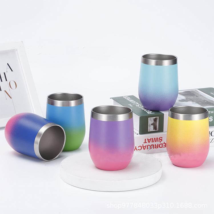 Hot Stainless Steel Stemless wine glass stainless steel Insulated Reusable Egg Wine Tumbler Cup With Lid