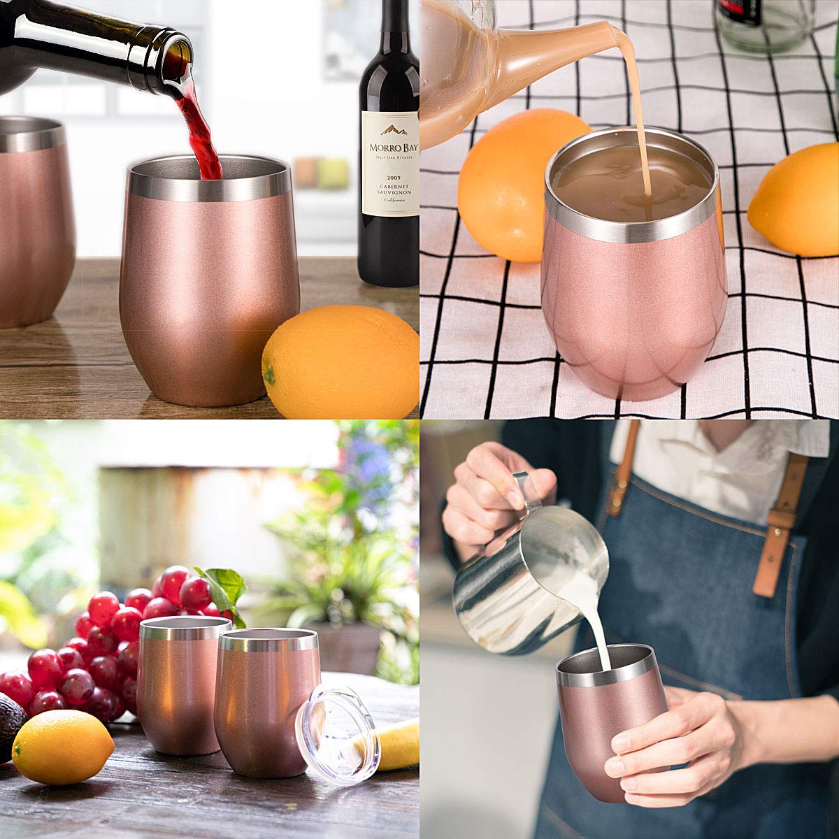 Hot Stainless Steel Stemless wine glass stainless steel Insulated Reusable Egg Wine Tumbler Cup With Lid