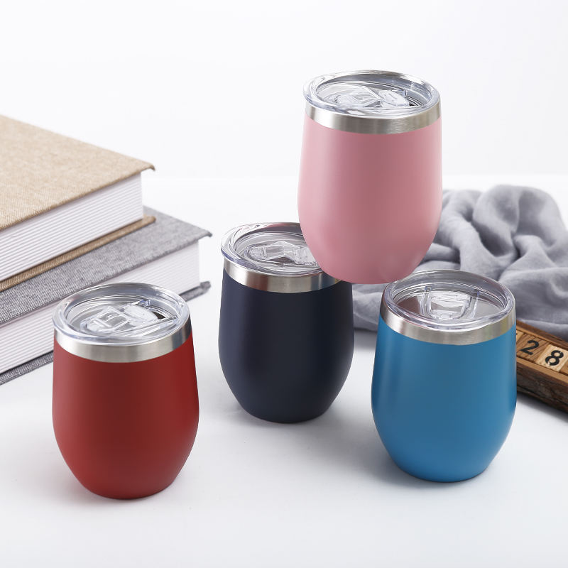 Hot Stainless Steel Stemless wine glass stainless steel Insulated Reusable Egg Wine Tumbler Cup With Lid