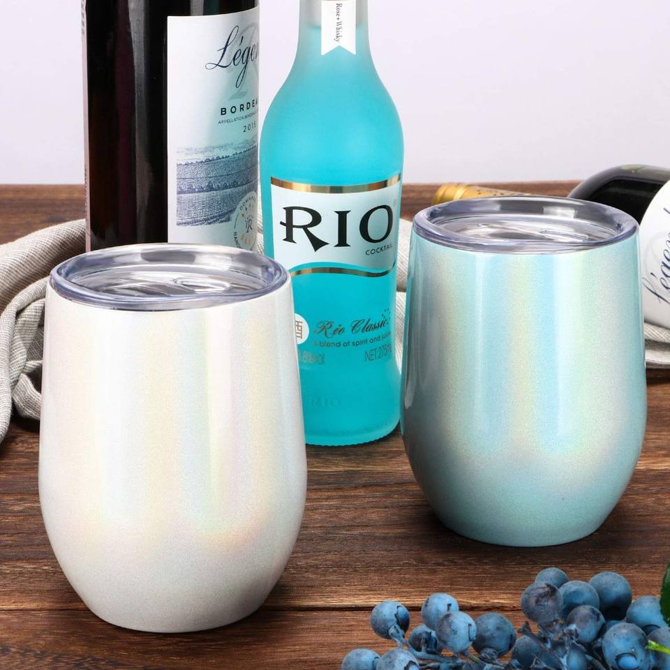 Hot Stainless Steel Stemless wine glass stainless steel Insulated Reusable Egg Wine Tumbler Cup With Lid