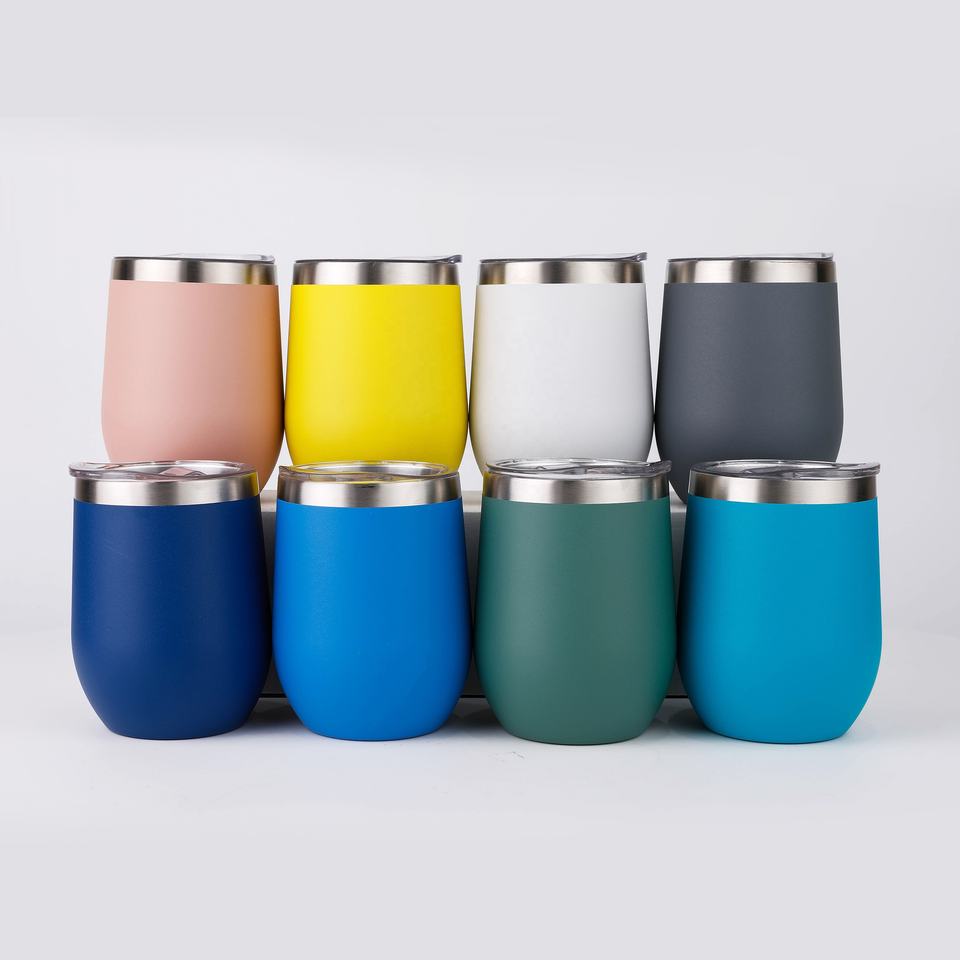 Hot Stainless Steel Stemless wine glass stainless steel Insulated Reusable Egg Wine Tumbler Cup With Lid